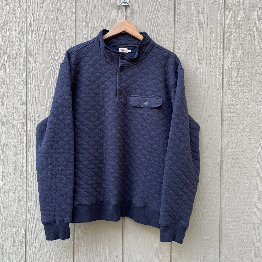 Faherty Epic Quilted Fleece sweatshirt Mens 2XL Navy Melange Pullover 1/4 Snap